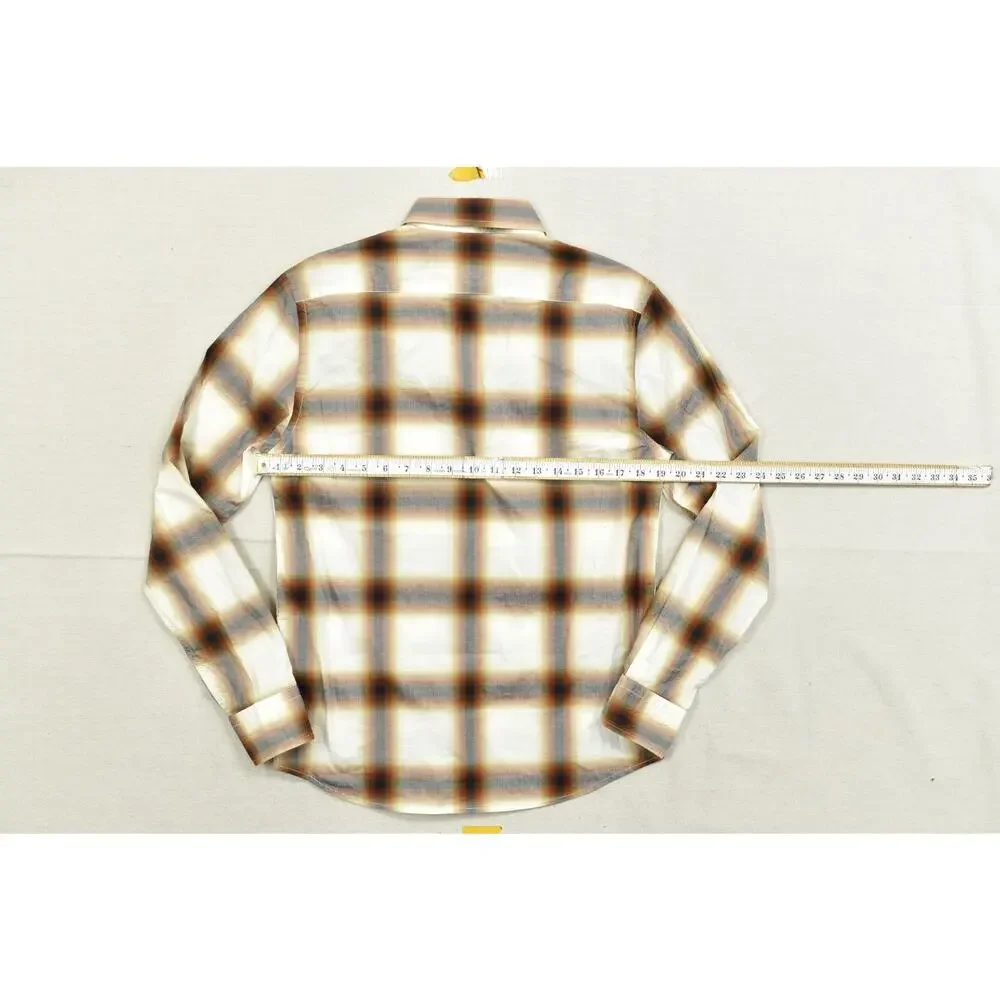Banana Republic Shirt Mens Small S Untucked Fit Plaid Long Sleeve Cotton Brown